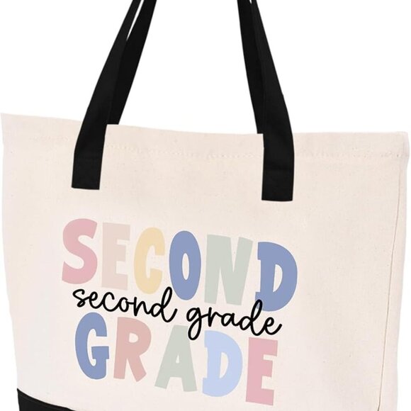 Cotton Canvas Tote Bag Unisex School Second Grade Teacher Gift Large - Picture 2 of 6